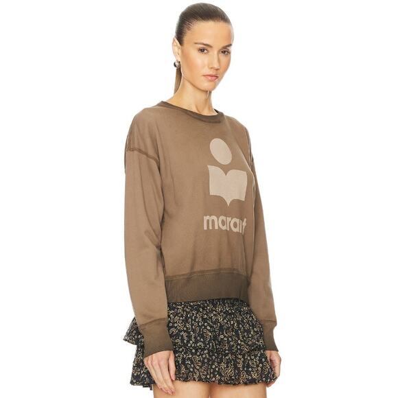 Isabel Marant Mobyli Sweatshirt Khaki Brown Crewneck Logo Print Womens 36 / US 4 - Picture 1 of 9